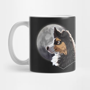 Tricolor Black Border Collie with Night Sky Full Moon Mug